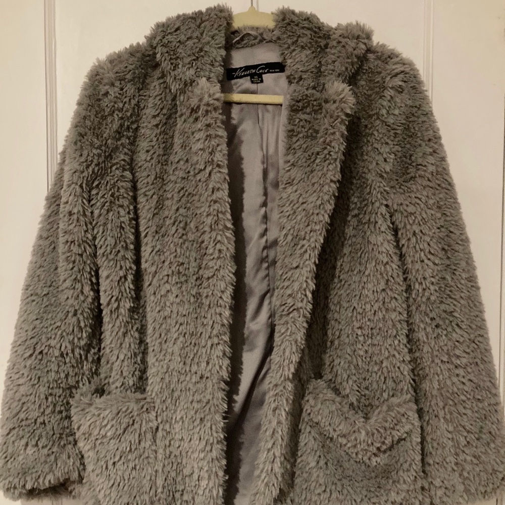 Kenneth Cole Grey Teddy Bear Coat
